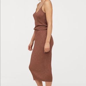 H&M Glittery Skirt and Camisole Set in Rusty Brown